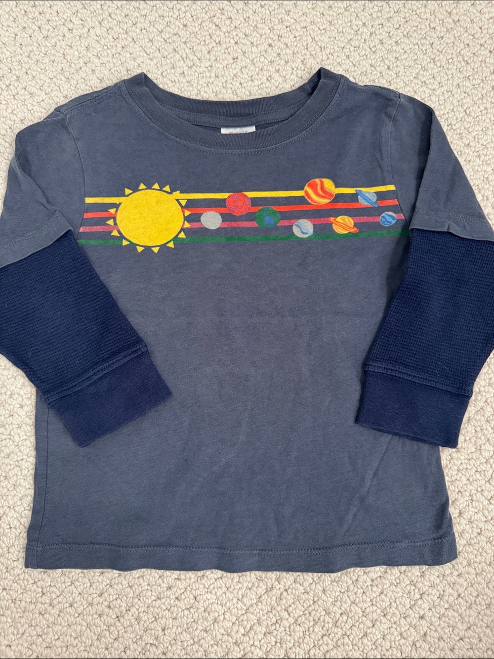 Hanna Andersson Navy Long-Sleeve Tee with Colorful Solar System Graphic
